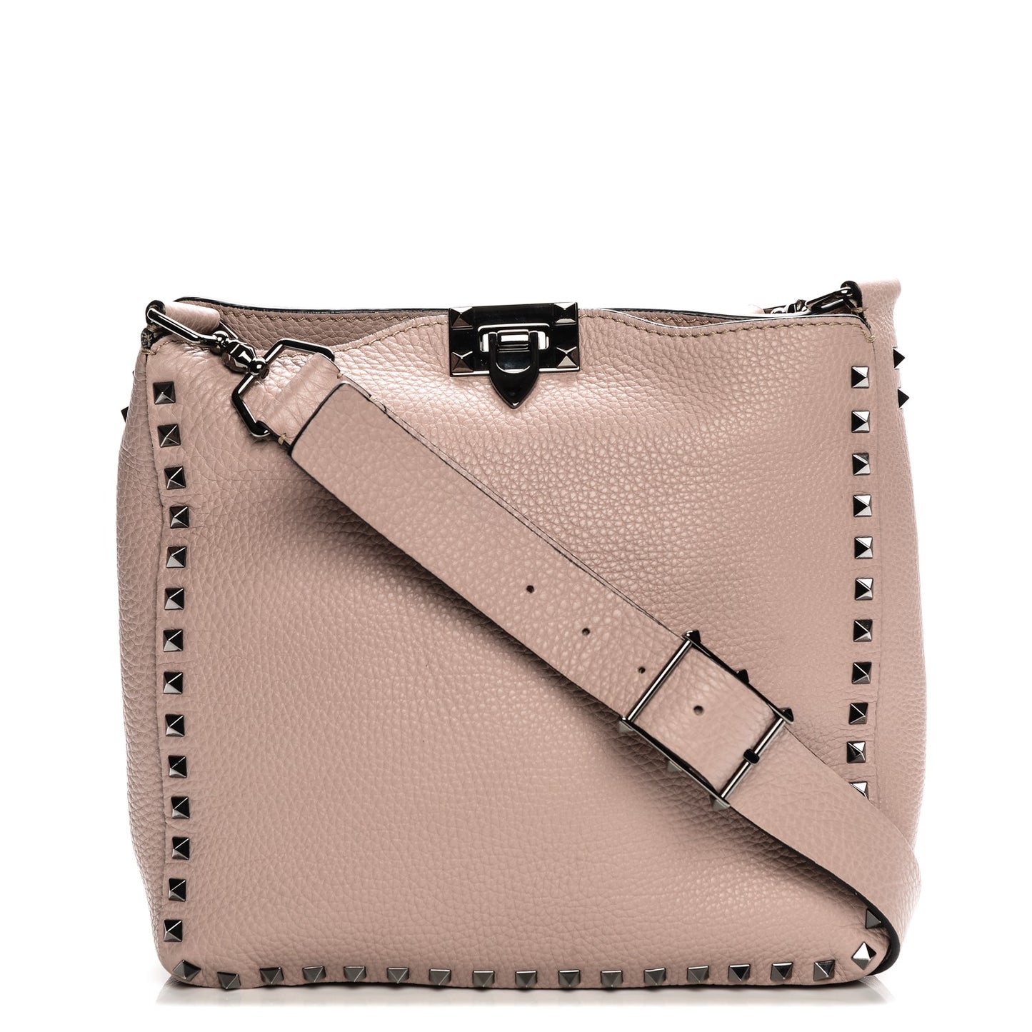 Pebbled Calfskin Small Rockstud Flip-Lock Messenger Bag Poudre