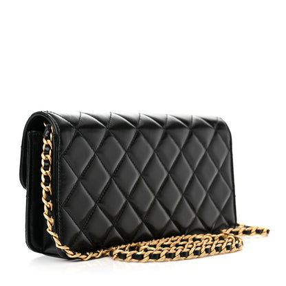 Chanel Shiny Lambskin Quilted Flap Clutch Bag Black 3 of 10