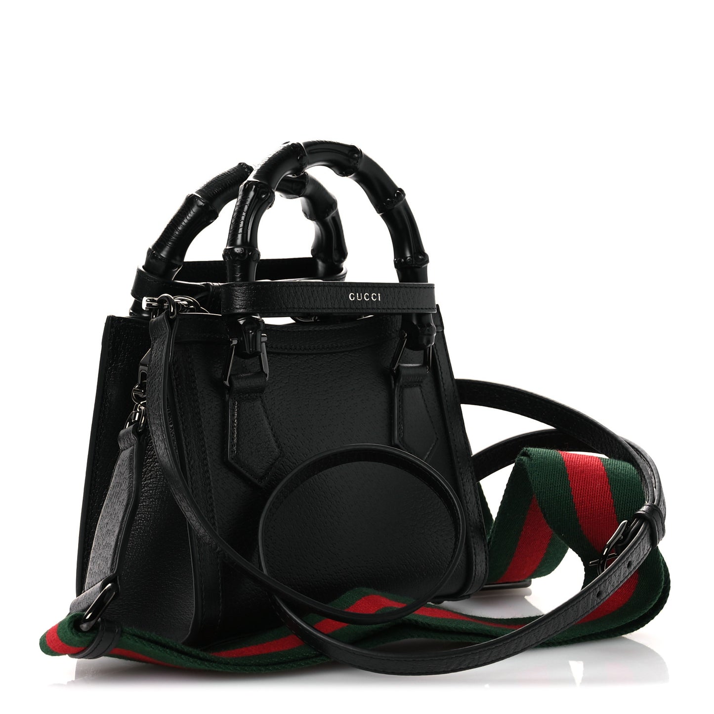 Textured Dollar Calfskin Web Monochrome Mini Diana Tote Bag Black