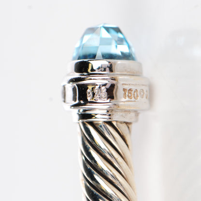 David Yurman Sterling Silver 18K White Gold Diamond Blue Topaz 5mm Cable Classics Bracelet 4 of 5
