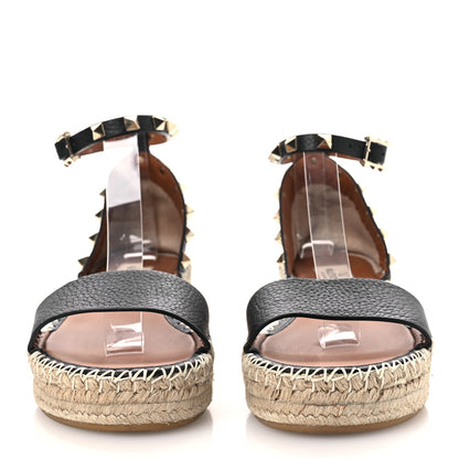 Valentino Garavani Grained Calfskin Rockstud Ankle Strap Espadrille 30/55mm Wedge Sandals 36 Black 3 of 11