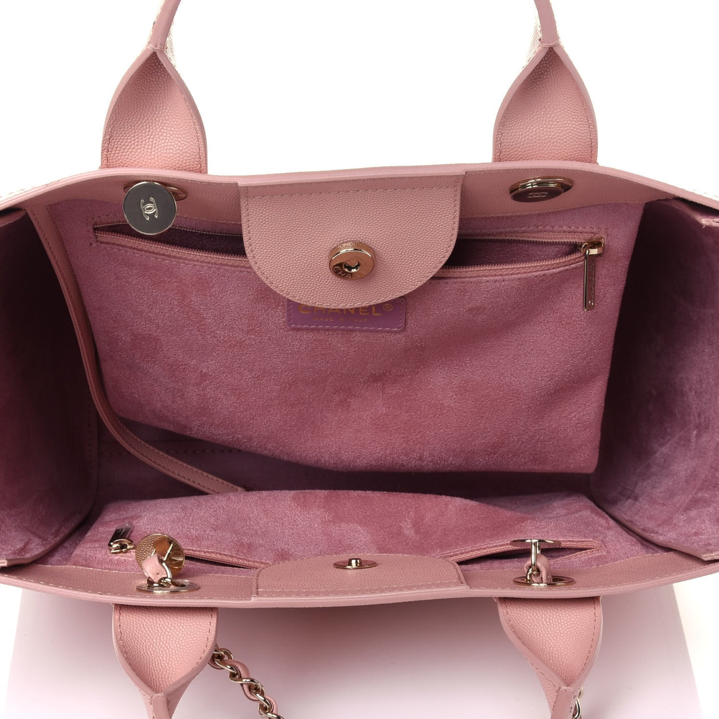 Caviar Small Studded Deauville Tote Light Pink