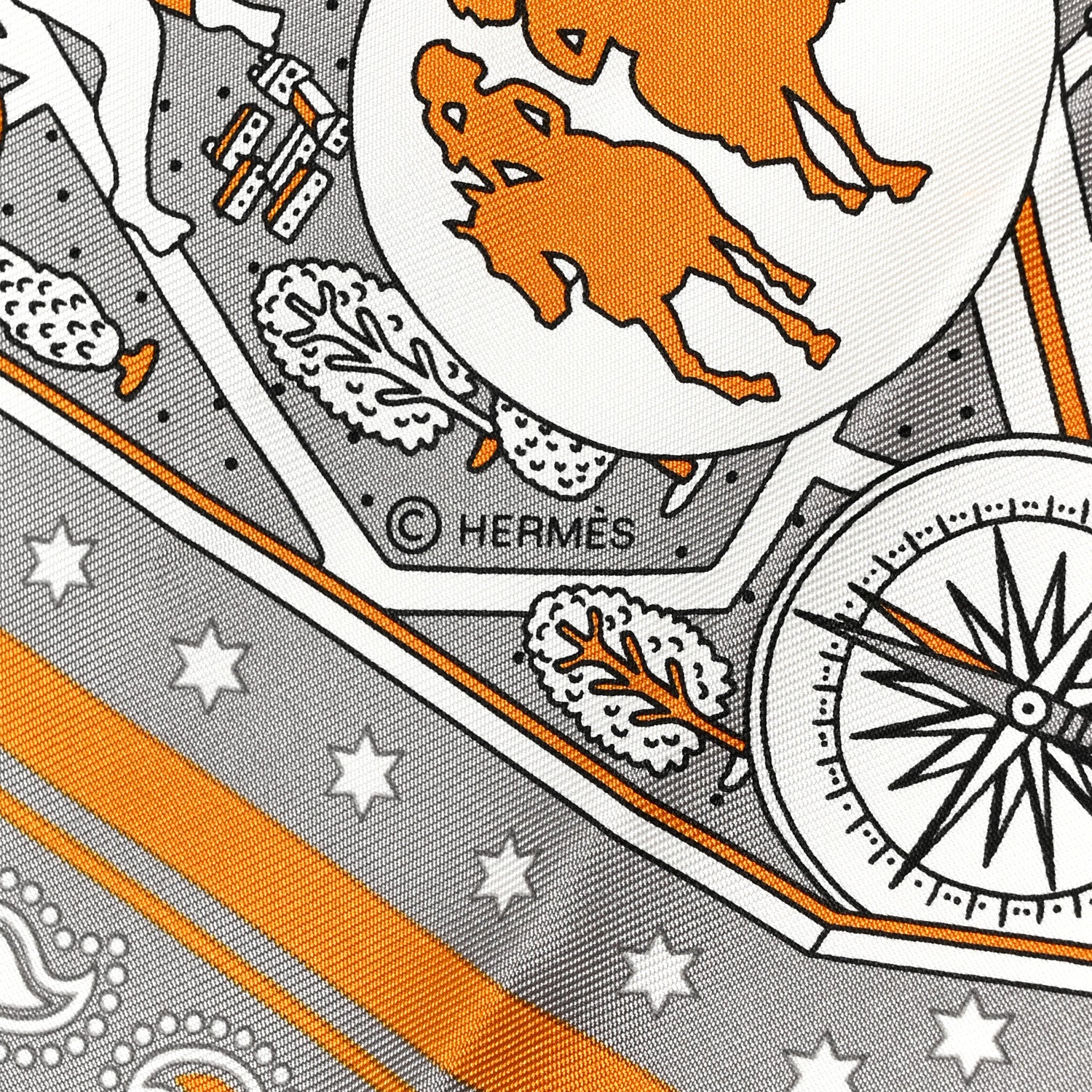 Hermes Silk Les Nouveaux Amoureux de Paris Bandana Scarf 55 Gris White Caramel 4 of 5
