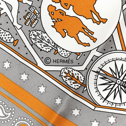 Hermes Silk Les Nouveaux Amoureux de Paris Bandana Scarf 55 Gris White Caramel 4 of 5