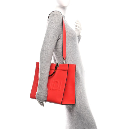 Fendi Vitello Cher Plexiglass Logo Debossed Medium Fendi Sunshine Shopper Tote Papavero 2 of 11