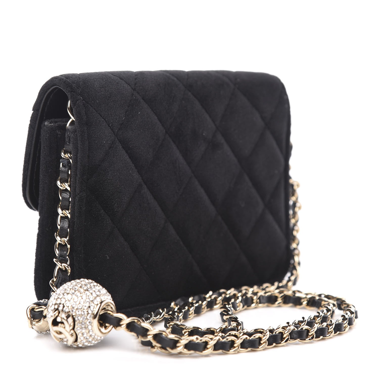 Chanel Velvet Quilted Pearl Crush Flap With Chain Black 3 of 11