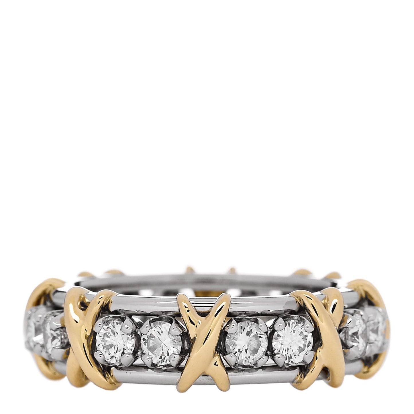 Platinum 18K Yellow Gold Diamond Schlumberger Sixteen Stone Ring 54 7