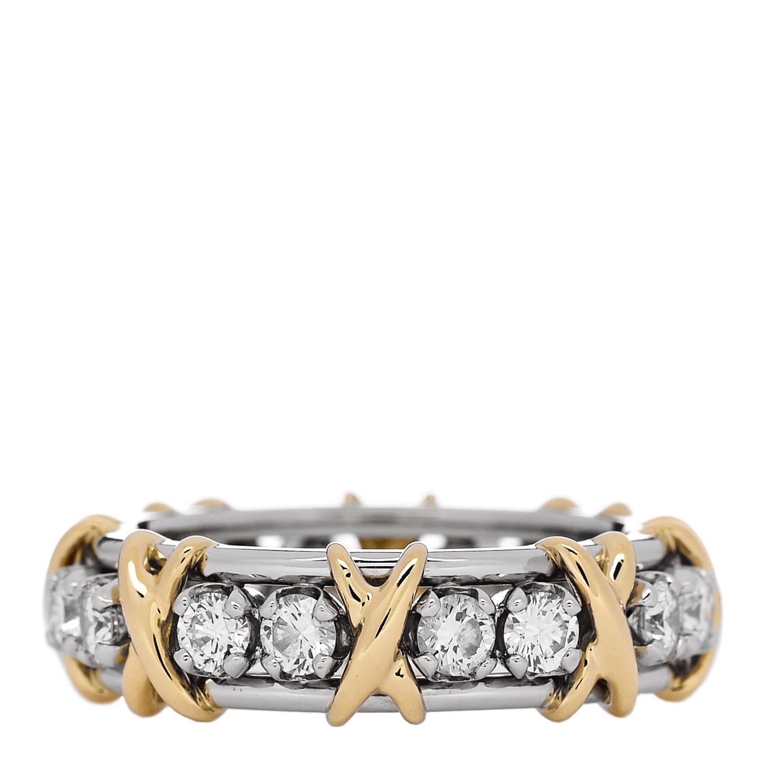 Tiffany Platinum 18K Yellow Gold Diamond Schlumberger Sixteen Stone Ring 54 7 3 of 5
