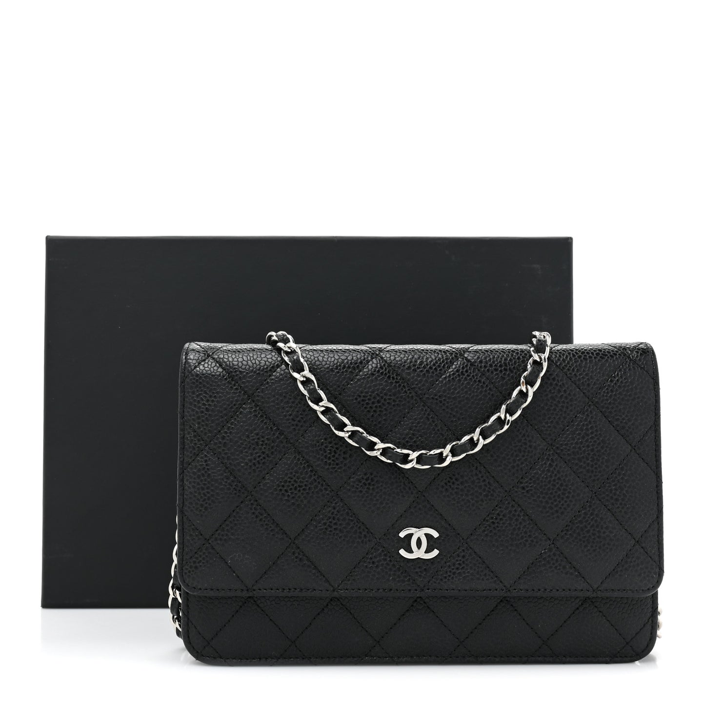 Caviar Quilted Wallet on Chain WOC Black