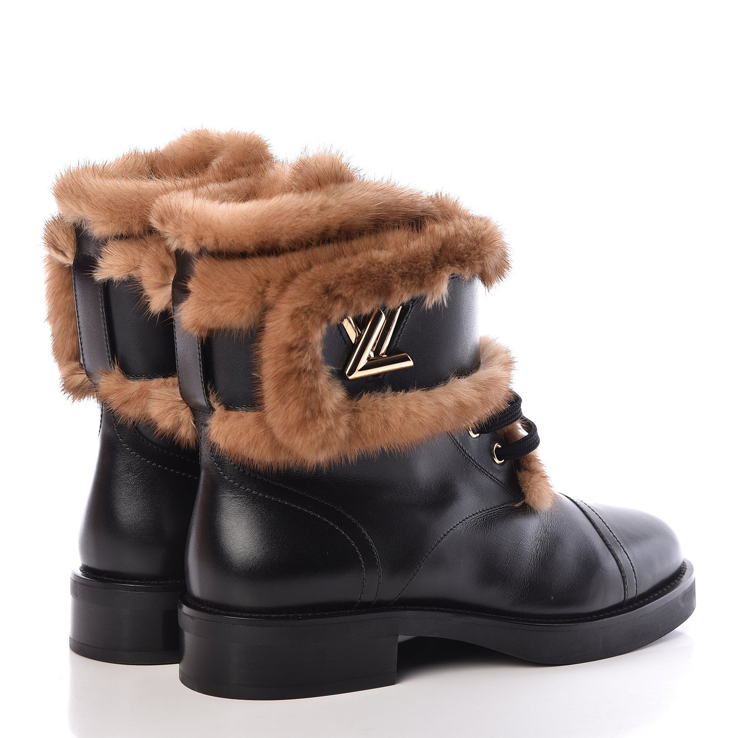 Mink Fur Calfskin Wonderland Ranger Boots 37.5 Black