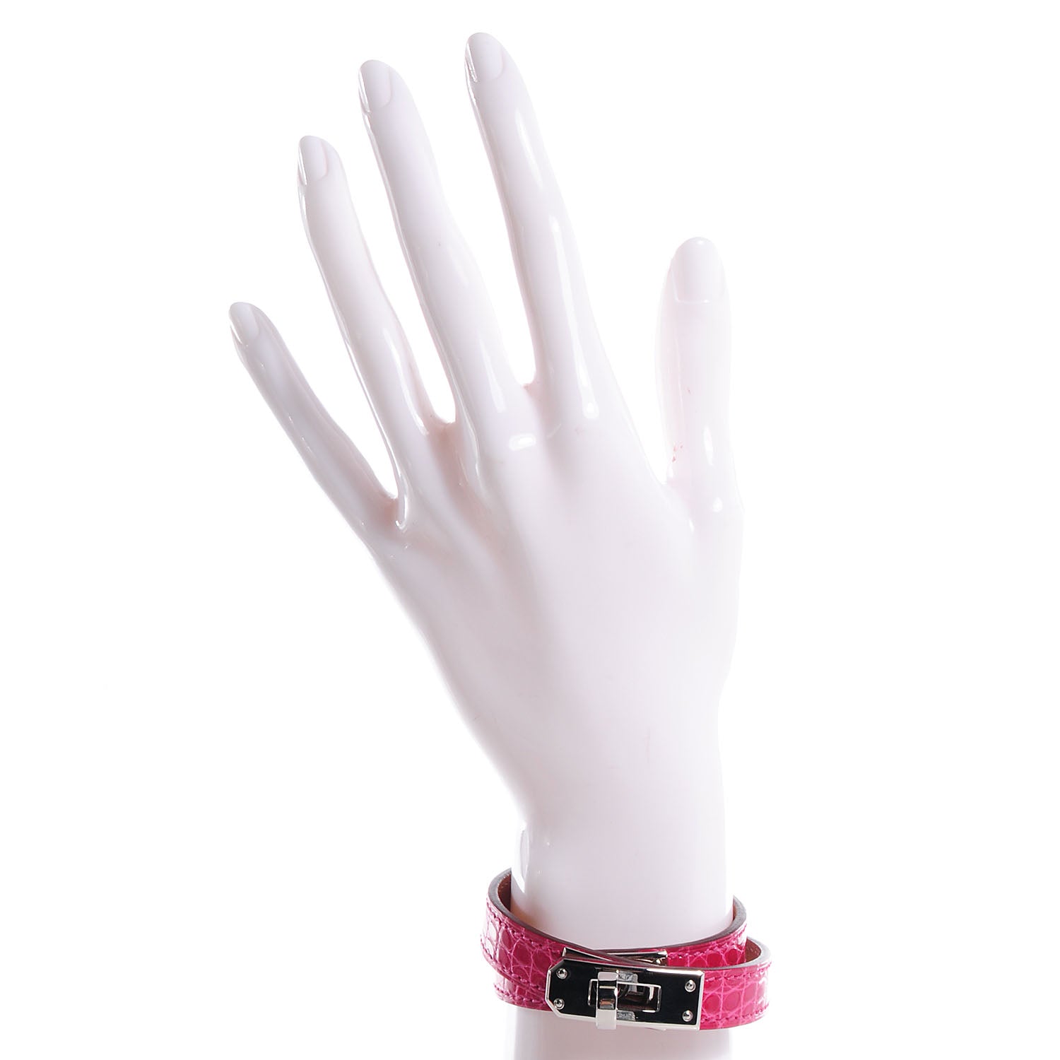 Hermes Shiny Alligator Kelly Double Tour Bracelet Rose Tyrien 2 of 7
