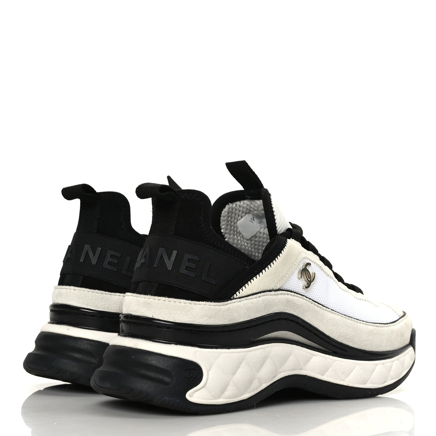 Velvet Calfskin Mixed Fibers CC Sneakers 38 White Black