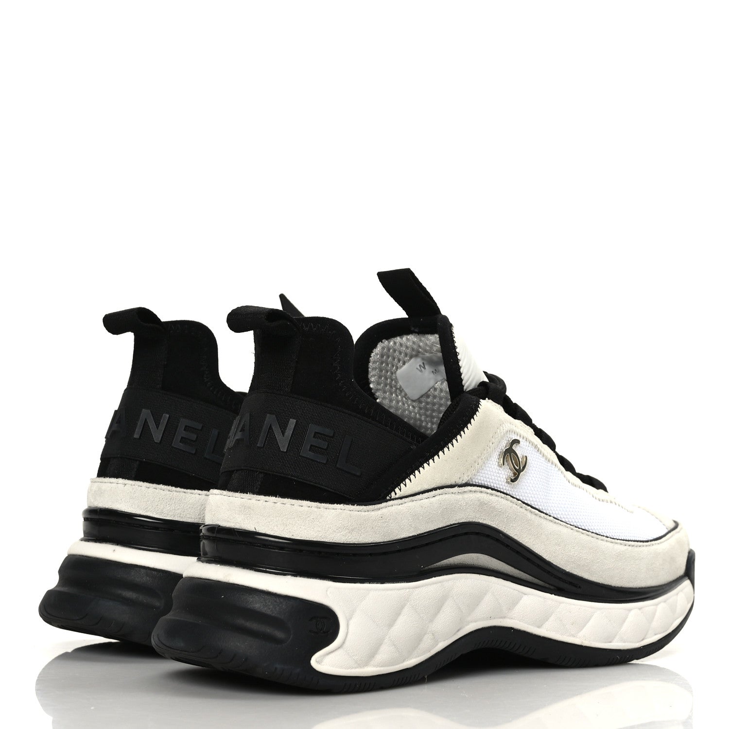 Chanel Velvet Calfskin Mixed Fibers CC Sneakers 38 White Black 4 of 10