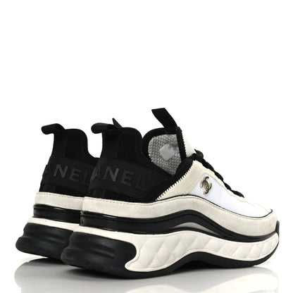 Chanel Velvet Calfskin Mixed Fibers CC Sneakers 38 White Black 4 of 10