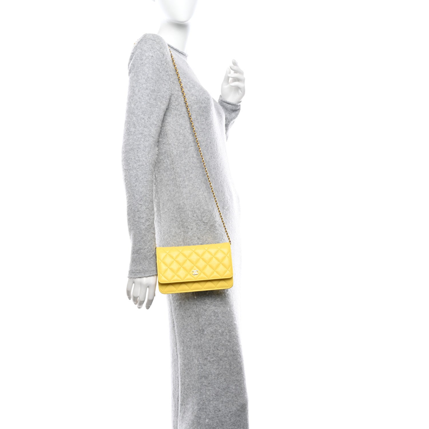 Chanel Caviar Quilted Wallet on Chain WOC Yellow 2 of 11