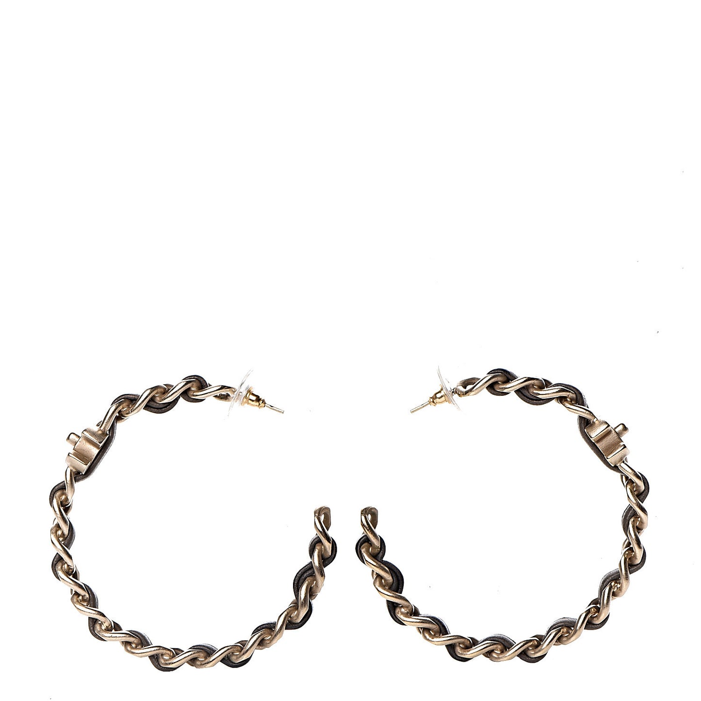 Lambskin CC Turnlock Chain Hoop Earrings Matte Gold
