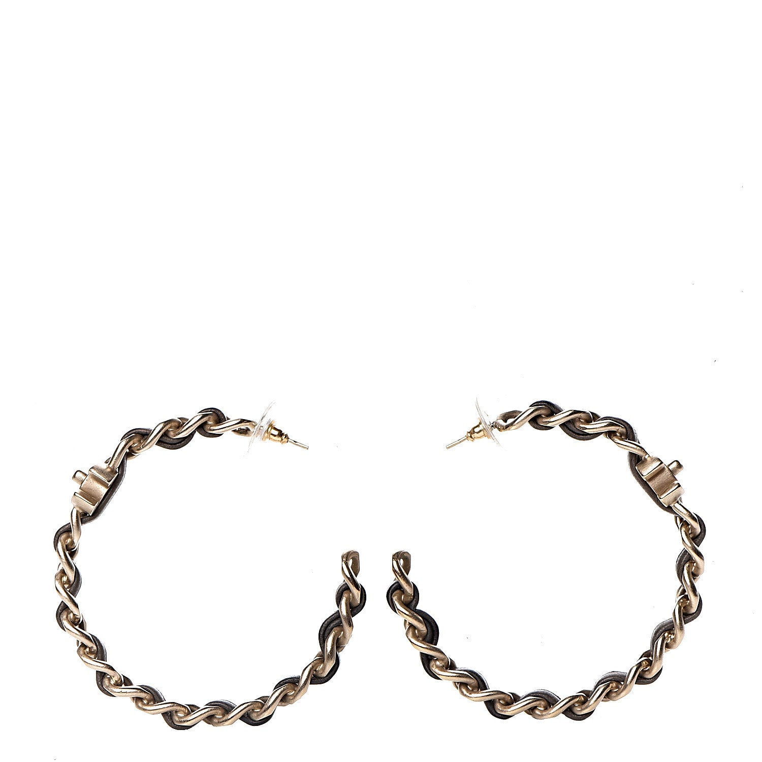 Chanel Lambskin CC Turnlock Chain Hoop Earrings Matte Gold 1 of 5