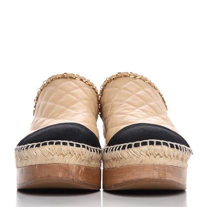 Chanel Lambskin Grosgrain Quilted CC Chain Espadrille Mules 39 Beige Black 2 of 12