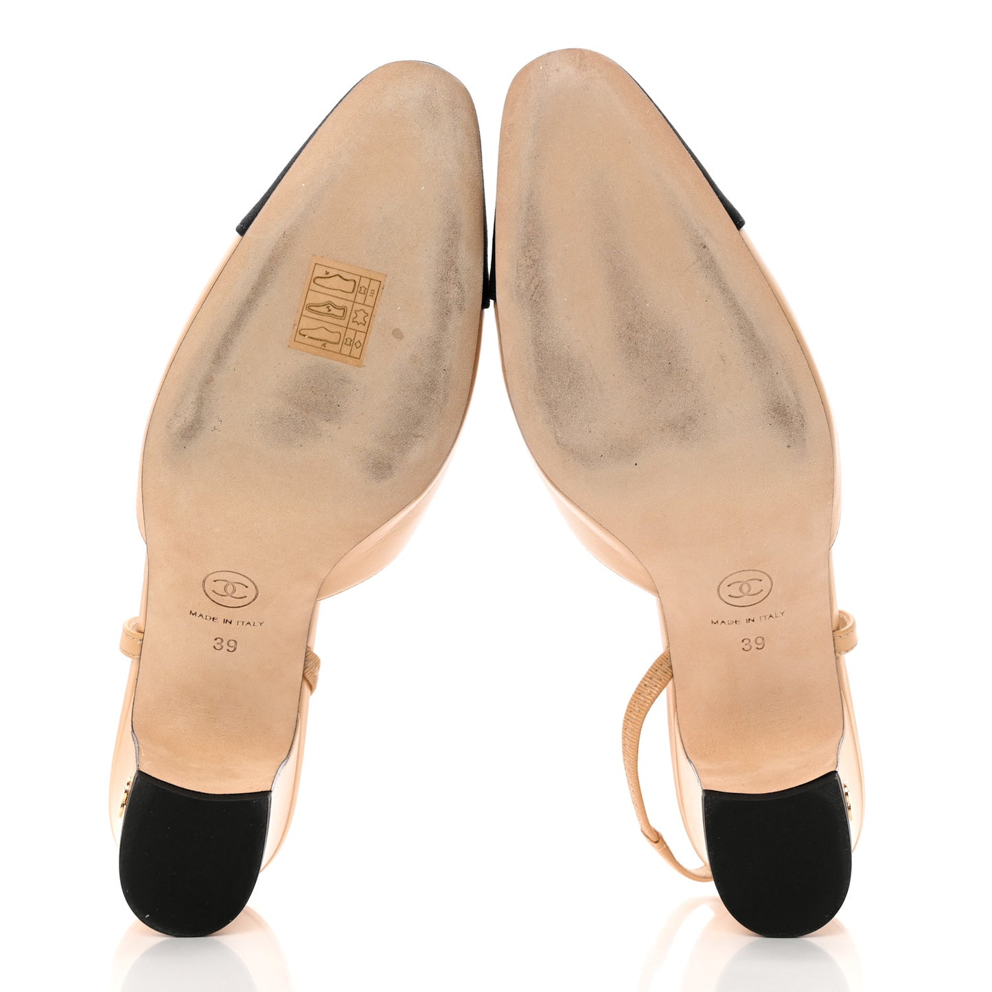 Lambskin Grosgrain Cap Toe CC Slingback Pumps 39 Beige Black