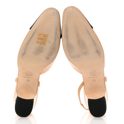 Chanel Lambskin Grosgrain Cap Toe CC Slingback Pumps 39 Beige Black 5 of 12