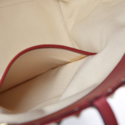 Valentino Garavani Calfskin Canvas Chevron Inlay Rockstud Shoulder Tote Red White Blue 8 of 10
