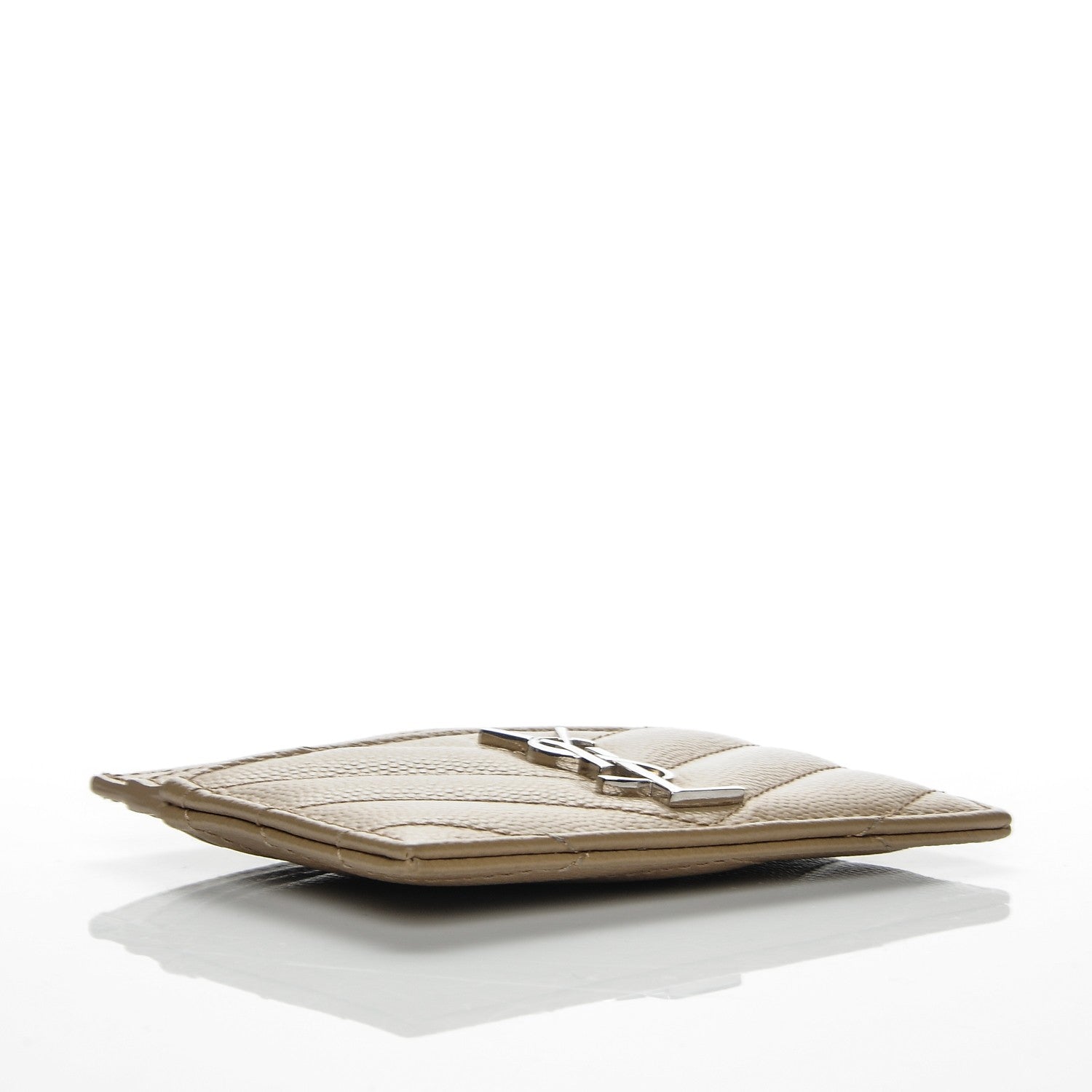 Saint Laurent Grain De Poudre Matelasse Chevron Monogram Credit Card Case Dark Beige 4 of 6
