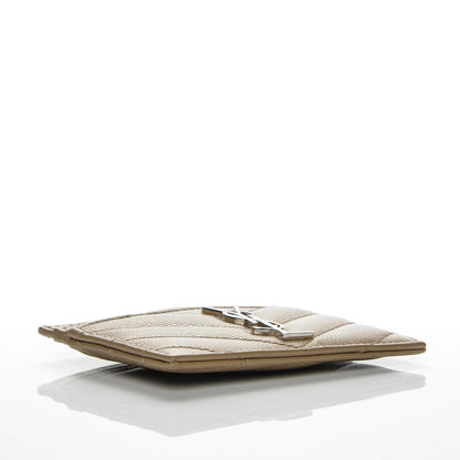 Saint Laurent Grain De Poudre Matelasse Chevron Monogram Credit Card Case Dark Beige 4 of 6