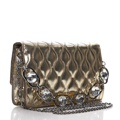 Miu Miu Metallic Calfskin Crystal Chain Clutch Pyrite 4 of 8
