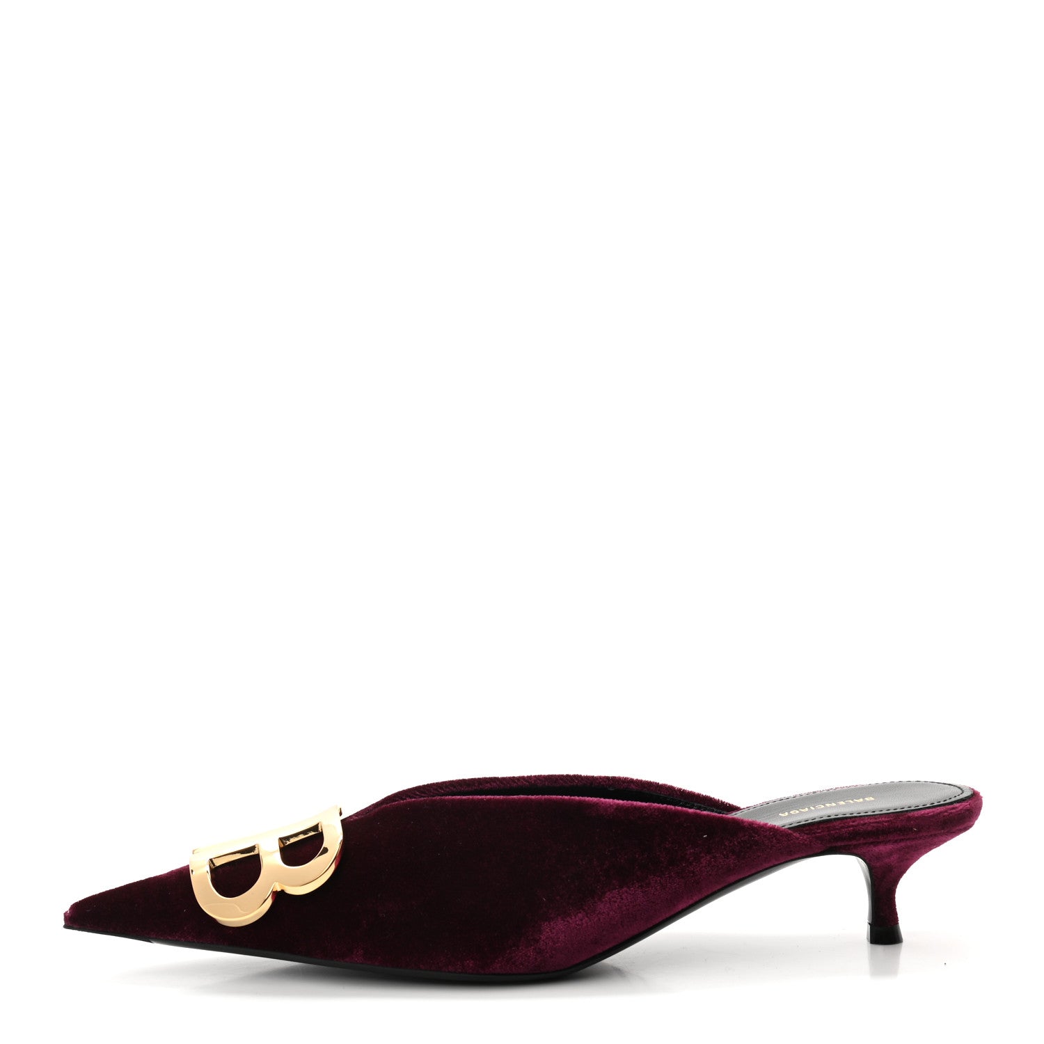 Balenciaga Stretch Velvet Pointed Toe BB 40mm Mules 37 Rouge Prune 1 of 9