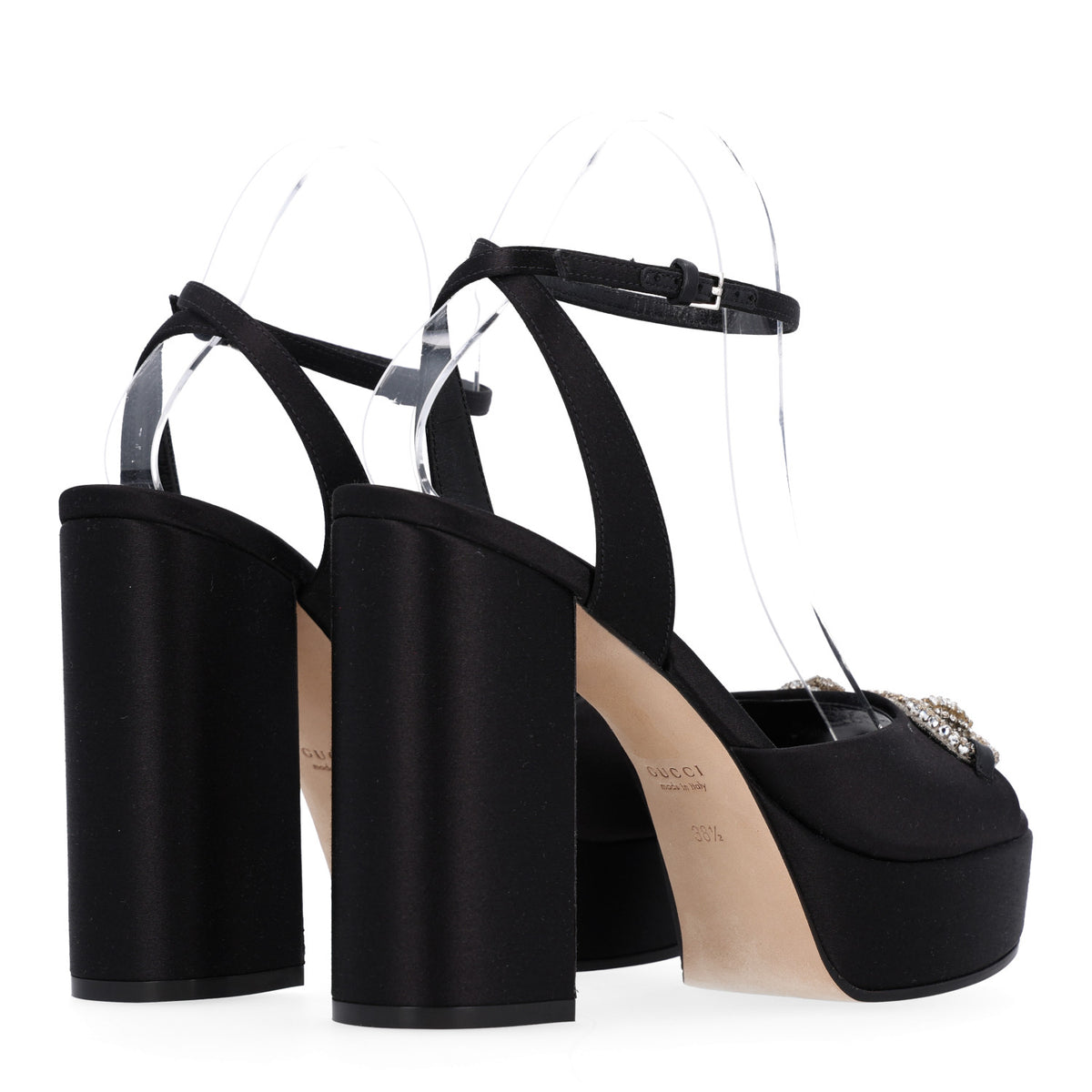Raso Seta Granada Kid Crystal Horsebit Platform Sandals 38.5 Black