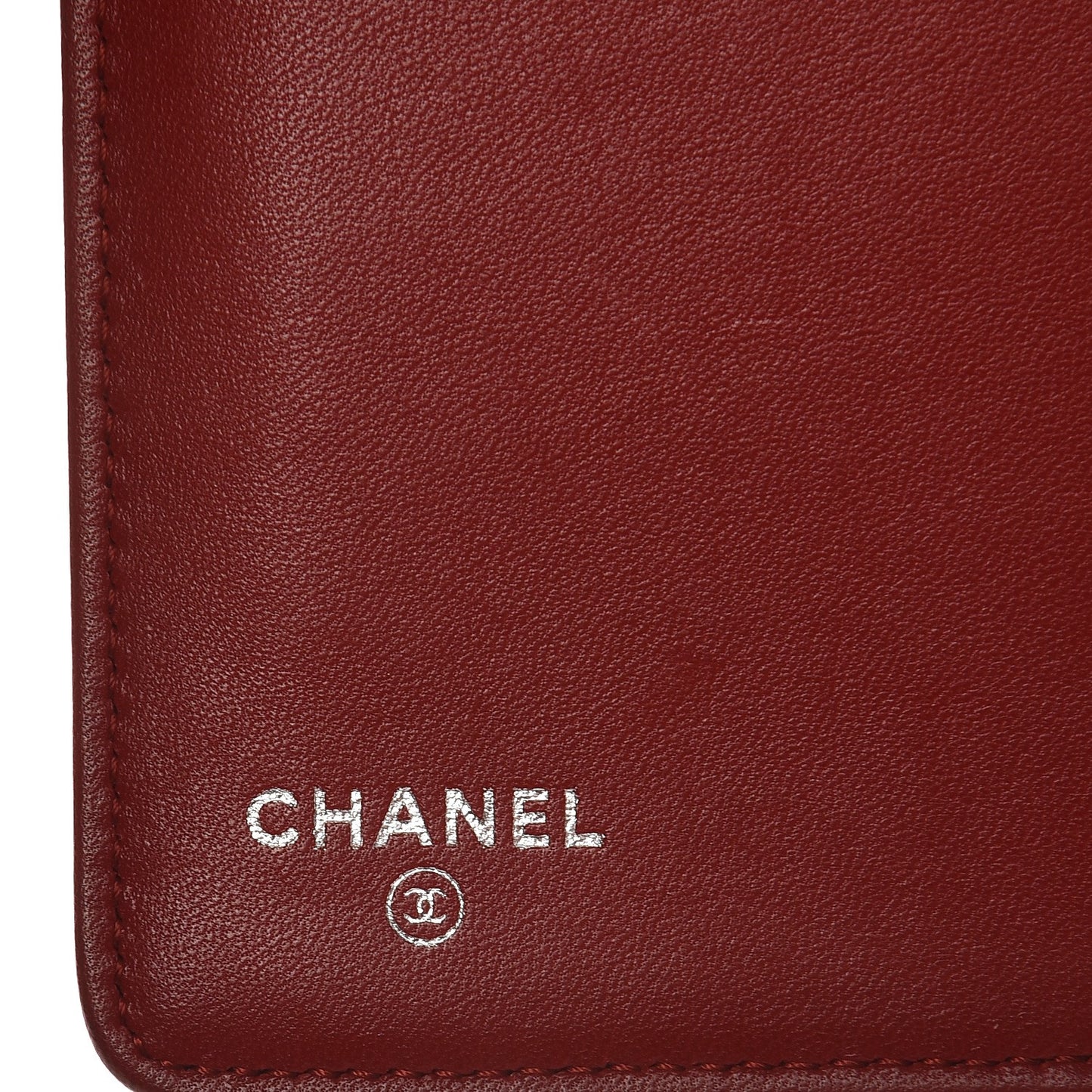 Lambskin Camellia Embossed Yen Wallet Dark Red