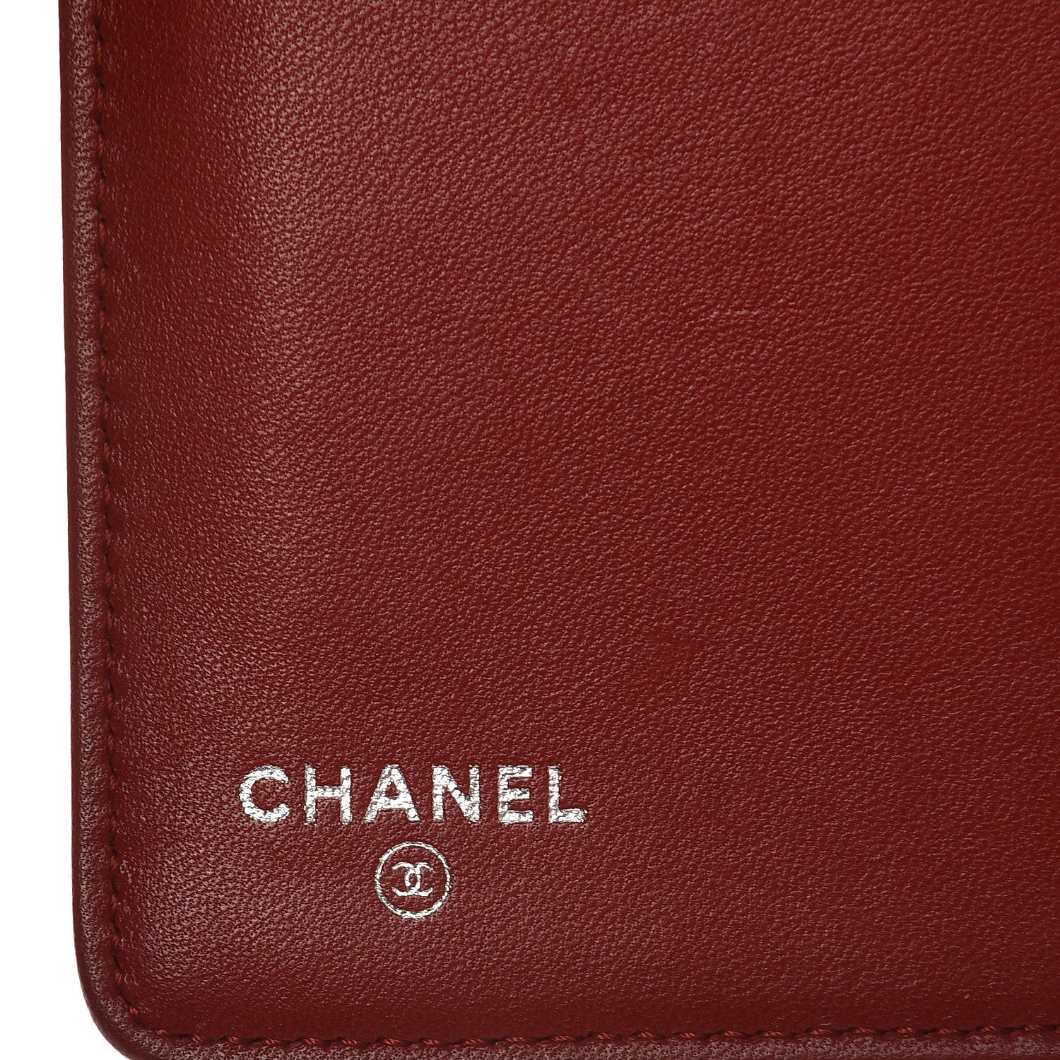 Chanel Lambskin Camellia Embossed Yen Wallet Dark Red 6 of 11
