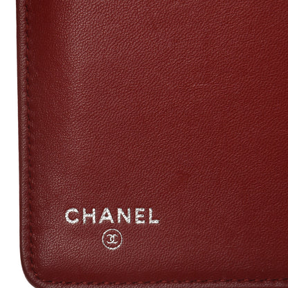Chanel Lambskin Camellia Embossed Yen Wallet Dark Red 6 of 11