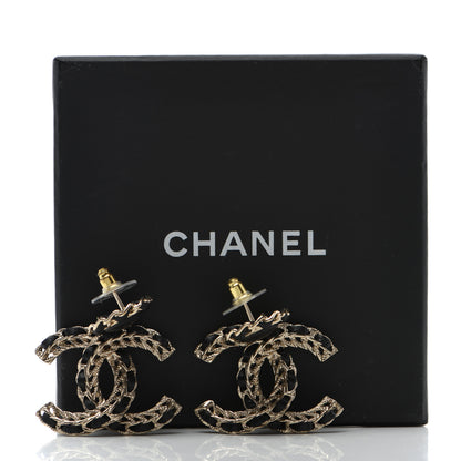 Chanel Lambskin CC Chain Drop Earrings Black Gold 5 of 5