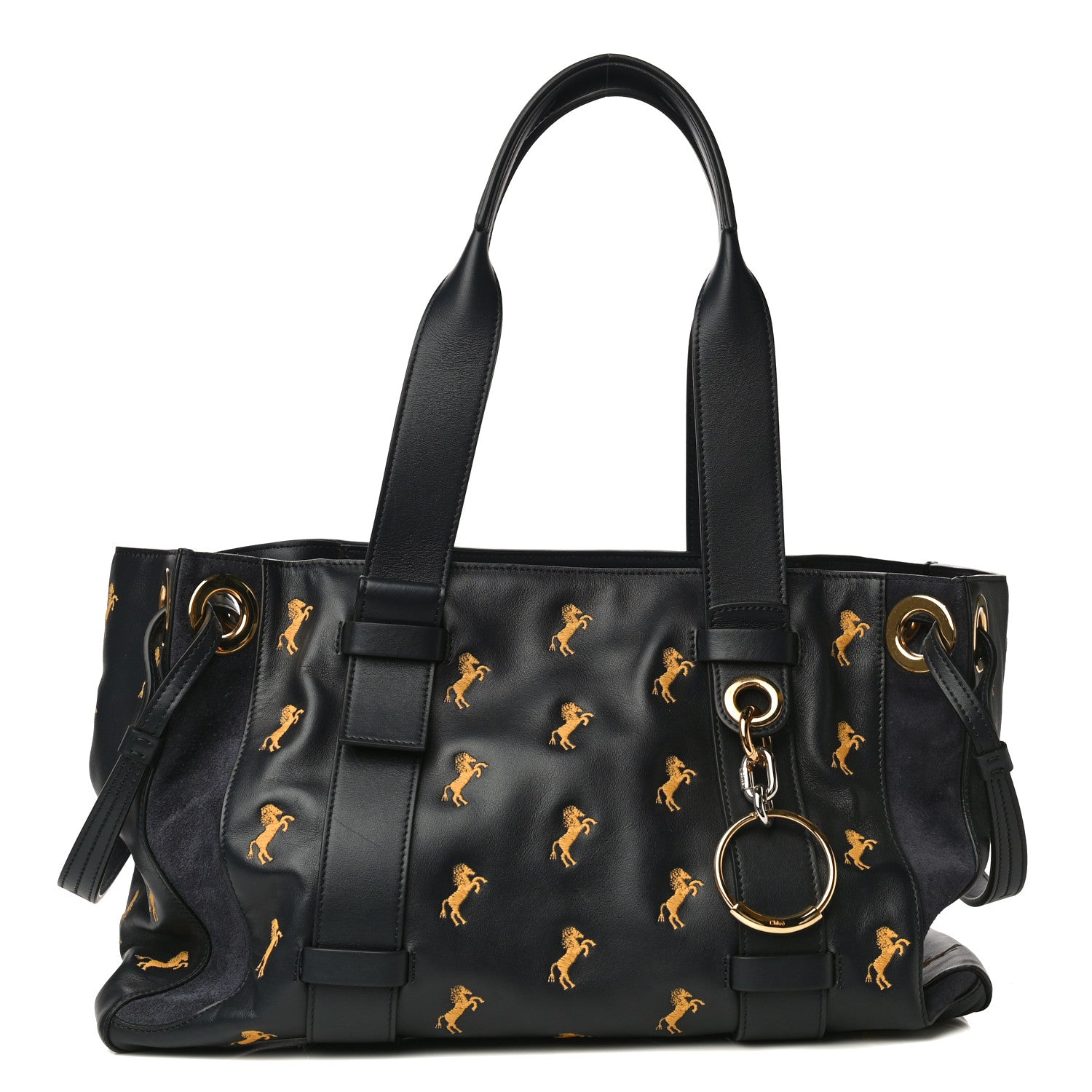 Chloe Smooth Calfskin Little Horses Embroidered Tao Zipped Tote Full Blue 1 of 13