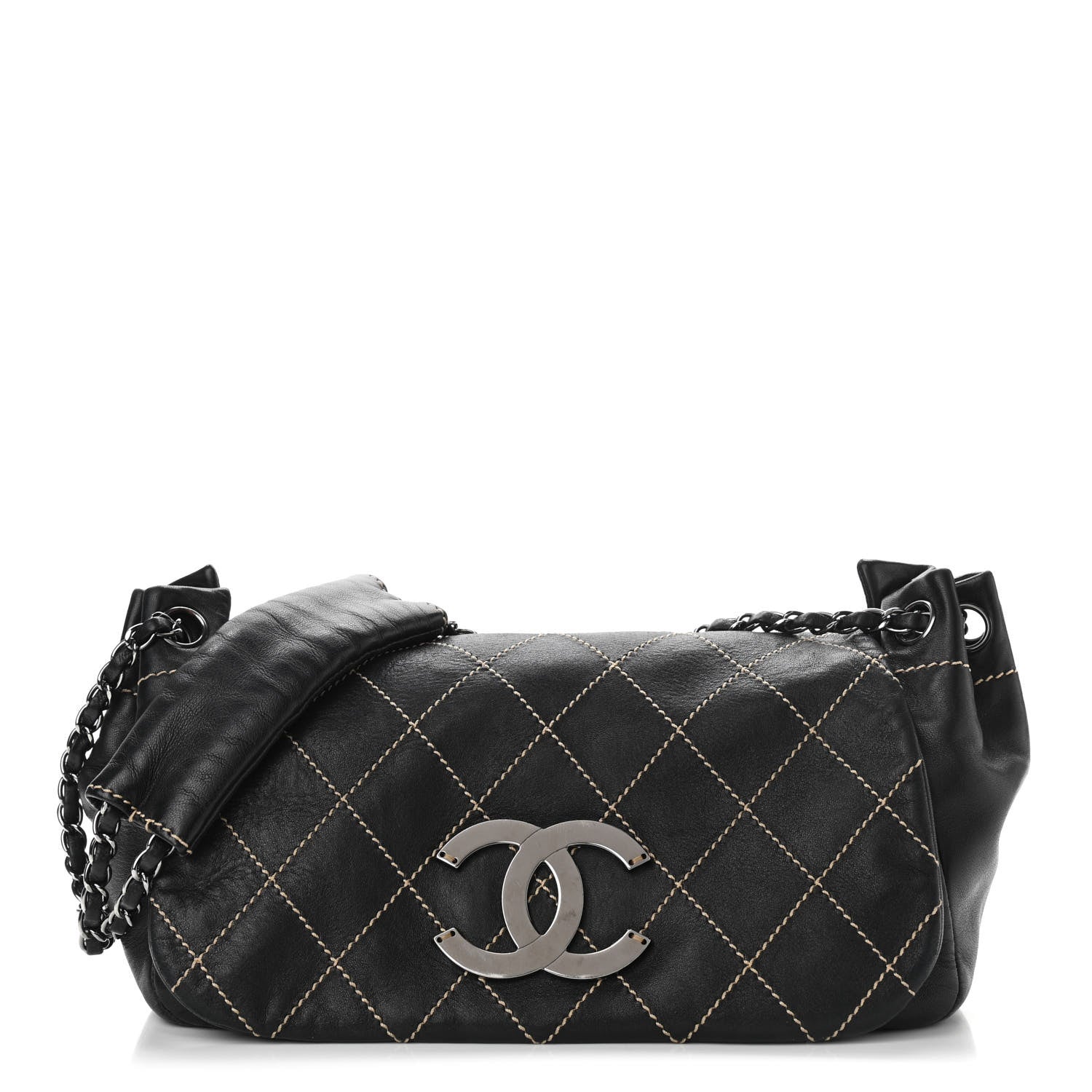 Chanel Lambskin Contrast Stitch Surpique Accordion Flap Black 1 of 12