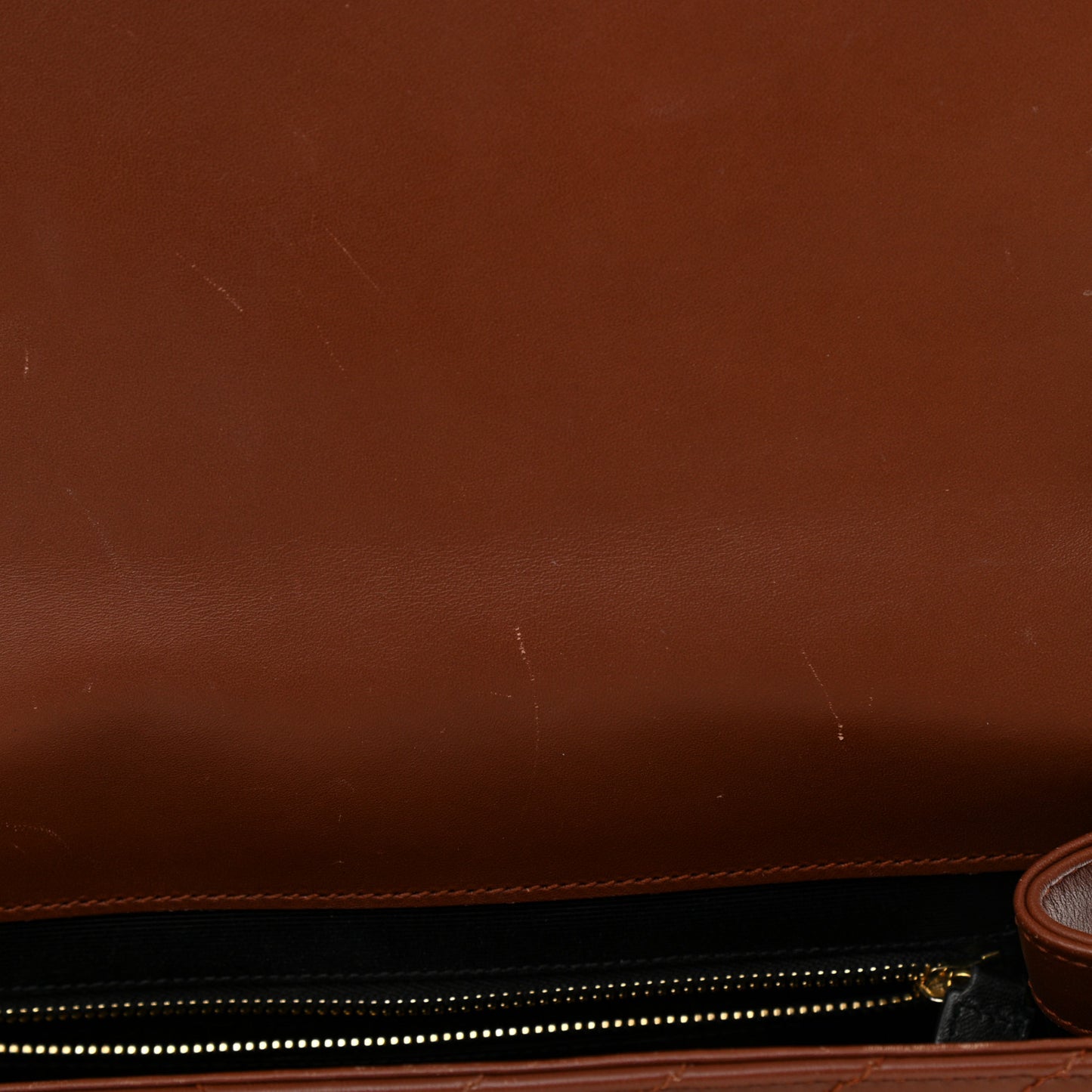 Smooth Calfskin Matelasse Chevron Large Monogram Satchel Brown Brown