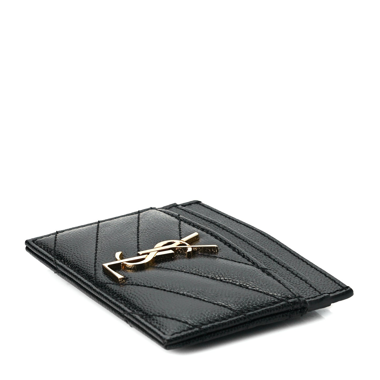 Grain De Poudre Matelasse Chevron Monogram Credit Card Case Black