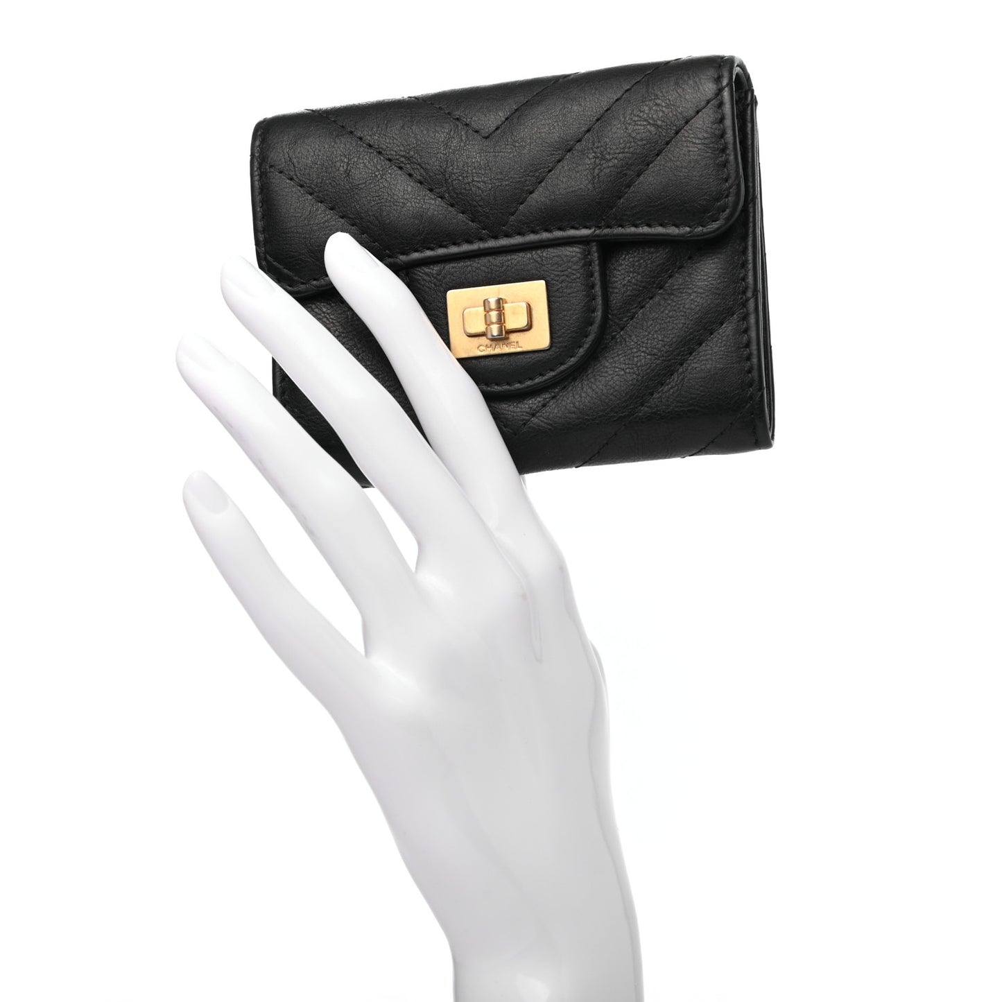 Sheepskin Chevron Quilted Reissue Card Holder Wallet Black