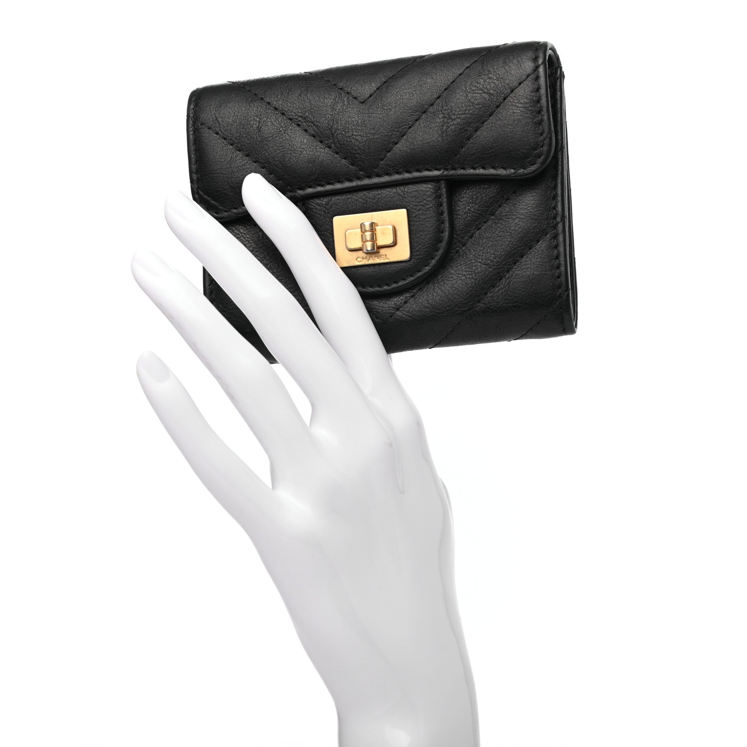 Chanel Sheepskin Chevron Quilted Reissue Card Holder Wallet Black 2 of 7