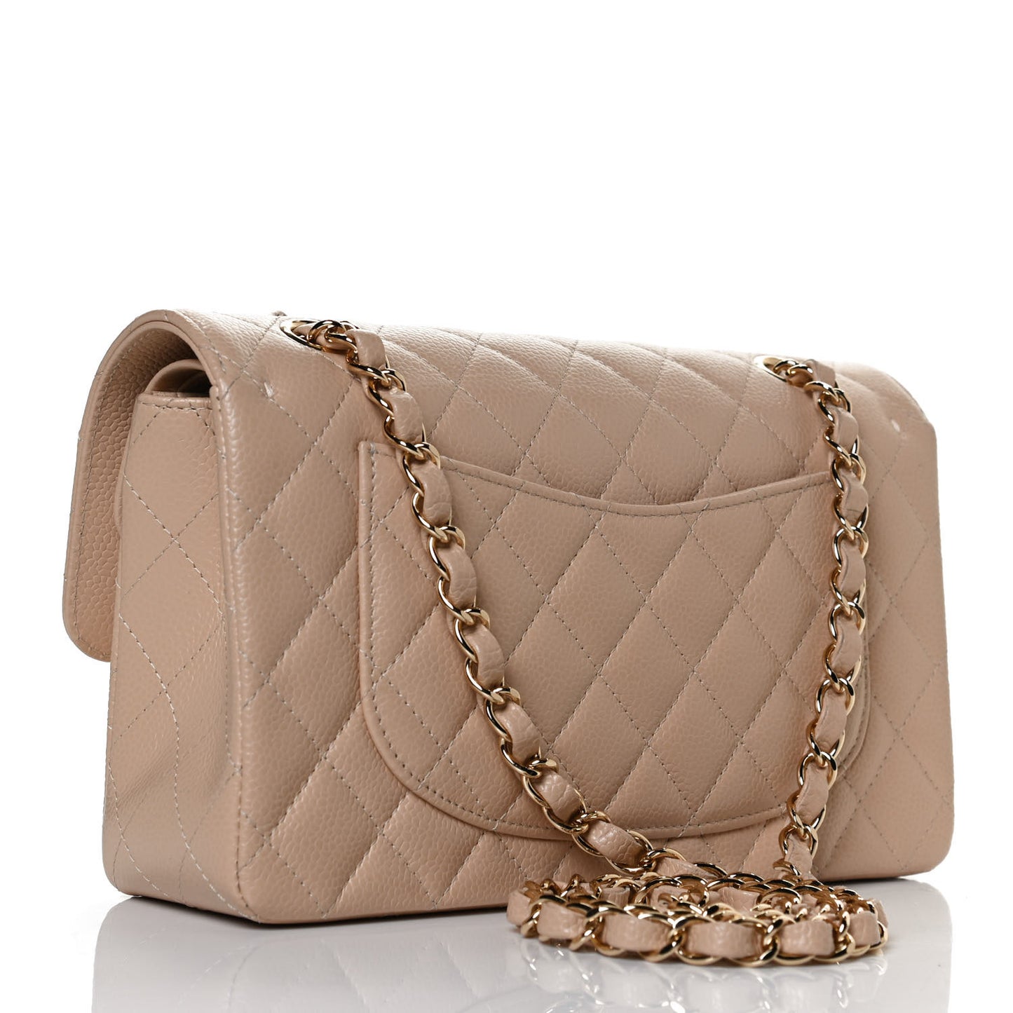 Caviar Quilted Small Double Flap Beige