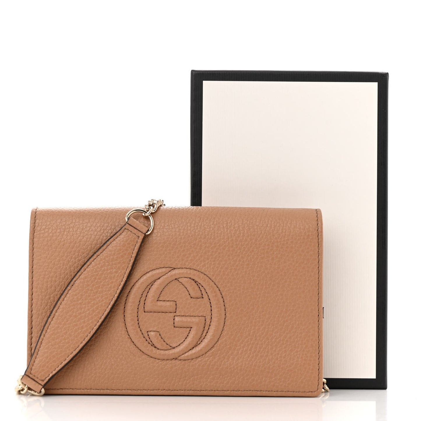 Pebbled Calfskin Soho Wallet On Chain Camelia
