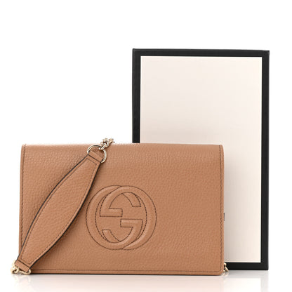 Gucci Pebbled Calfskin Soho Wallet On Chain Camelia 10 of 10