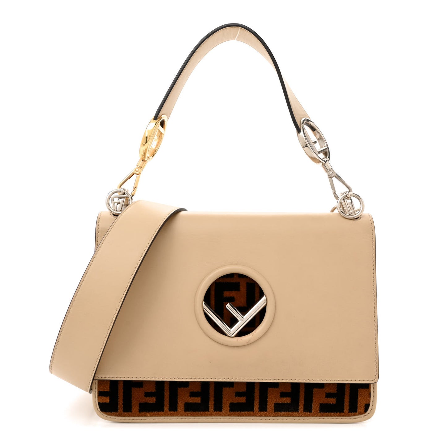 Vitello Century Velvet F is Fendi FF Kan I Shoulder Bag Tobacco Amido