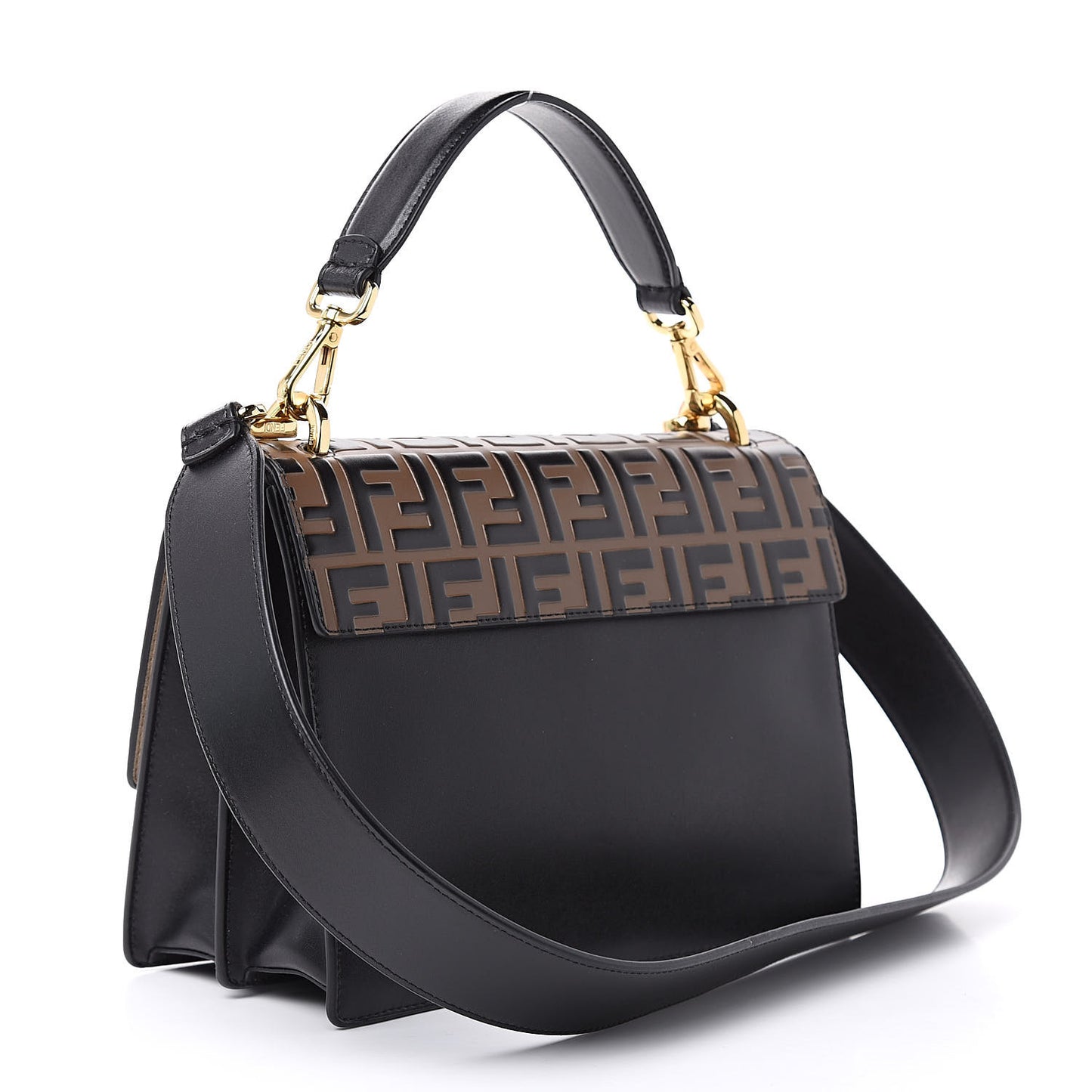 Vitello Liberty Bi-Color FF 1974 Embossed Kan U Shoulder Bag Black Maya