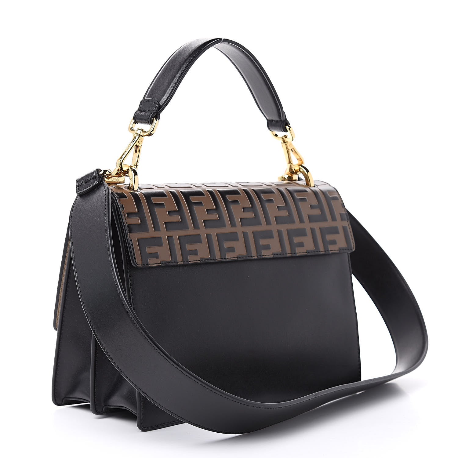Fendi Vitello Liberty Bi-Color FF 1974 Embossed Kan U Shoulder Bag Black Maya 3 of 10