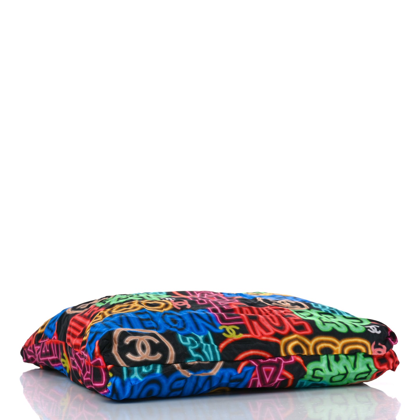 Caviar Fabric Graffiti Foldable Tote Bag With Chain Black Multicolor