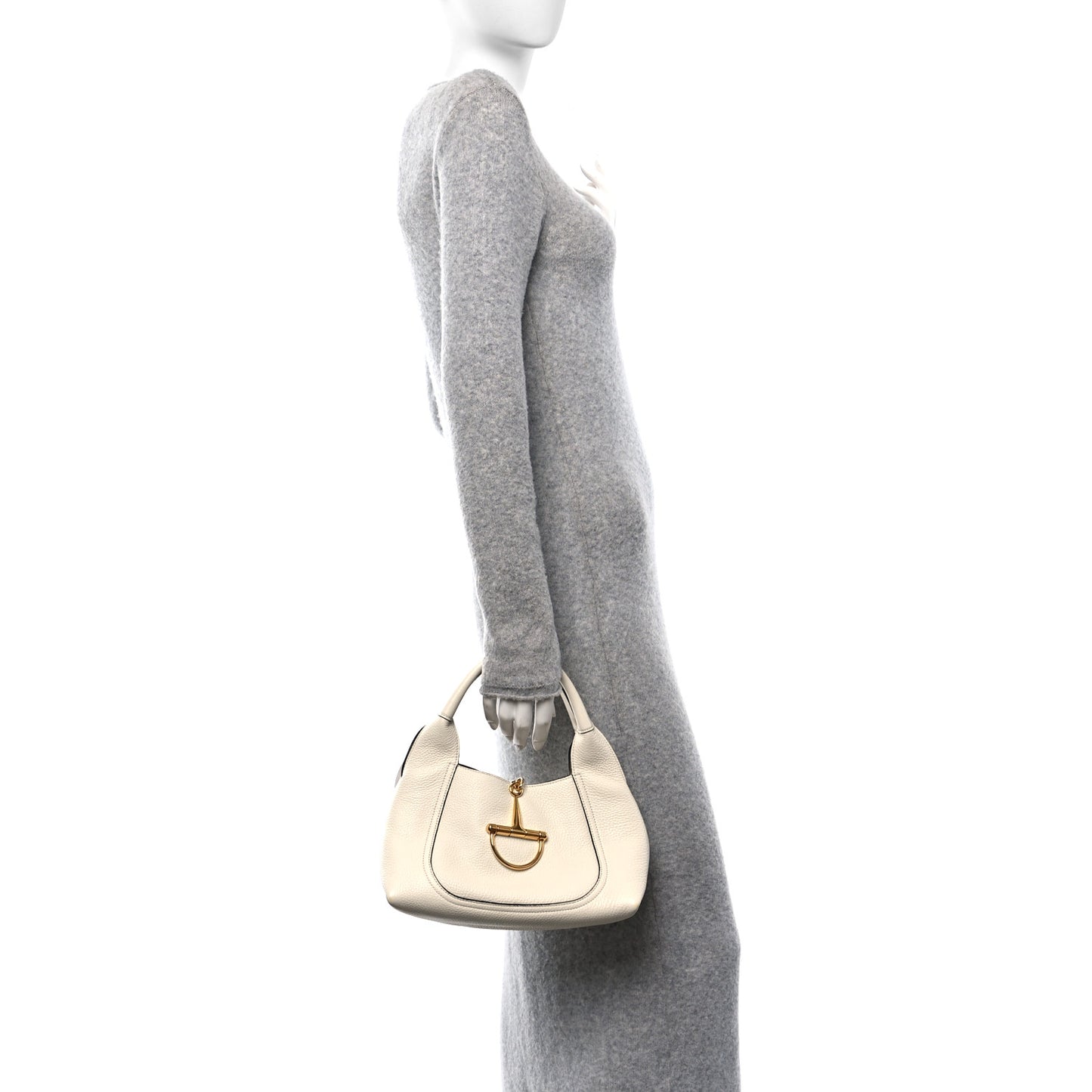 Grained Calfskin Softbit Medium Shoulder Bag White