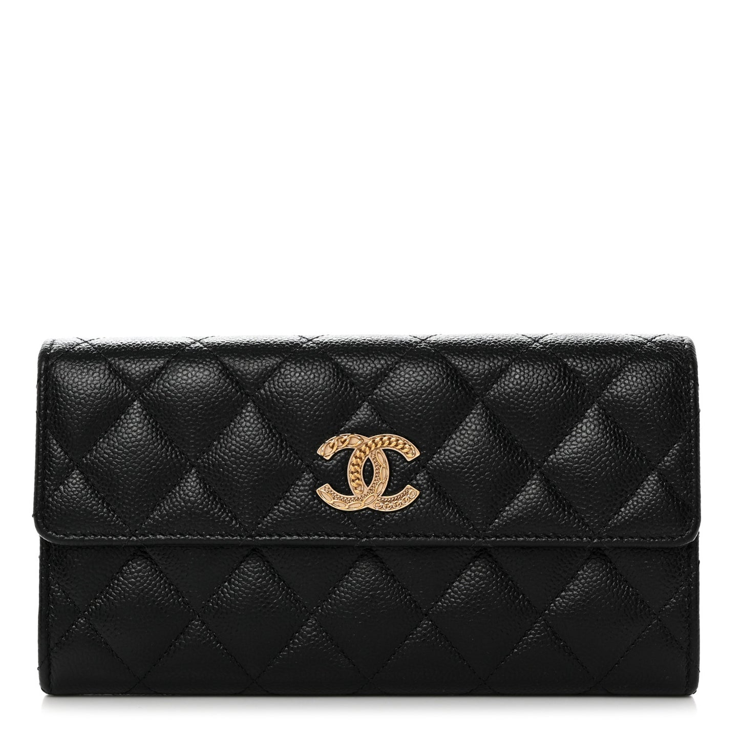 Caviar Quilted Multi Chain CC Large Gusset Flap Wallet Black