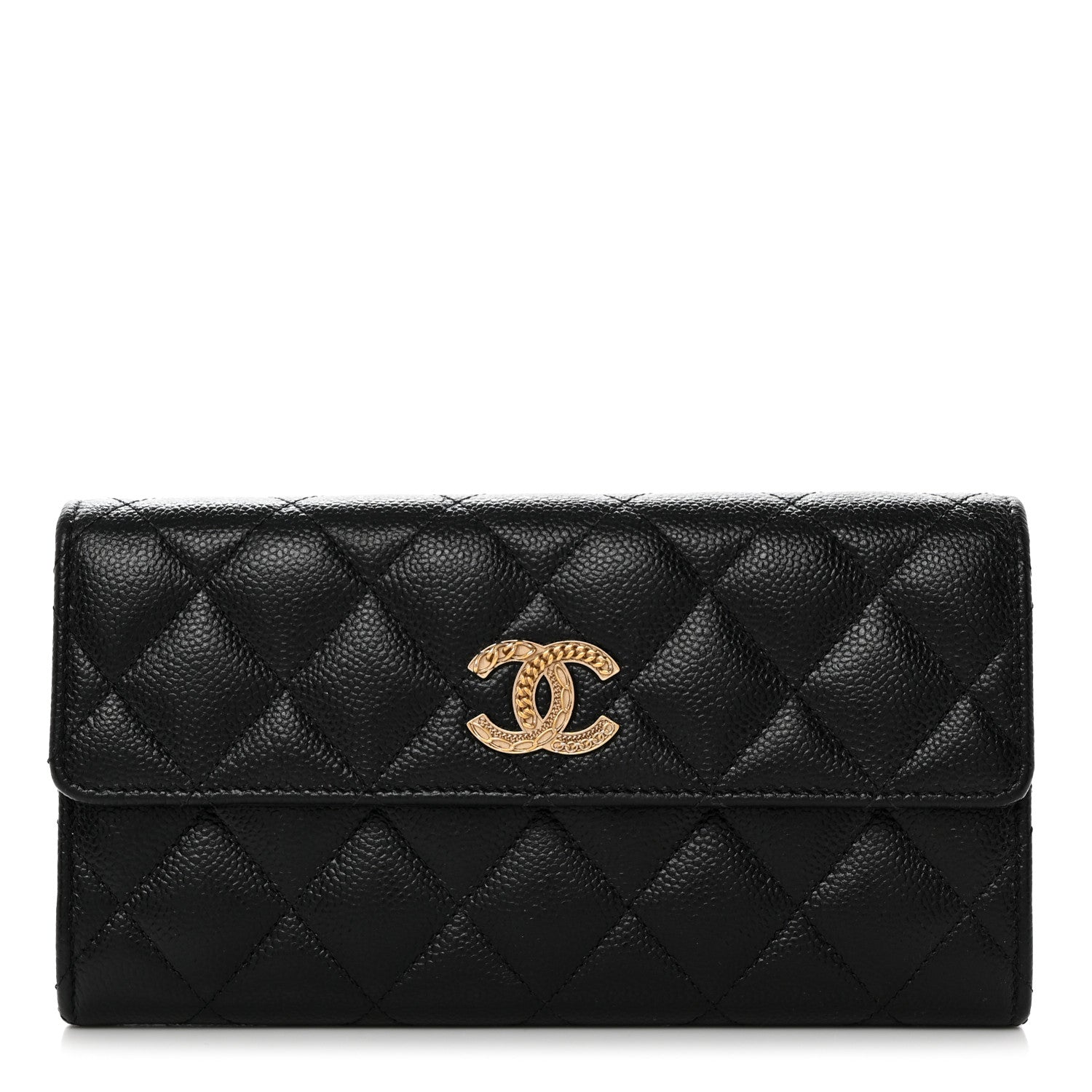 Chanel Caviar Quilted Multi Chain CC Large Gusset Flap Wallet Black 1 of 9